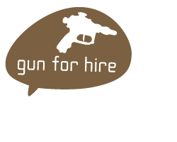 Logo gun for hire Neujahrsmailing